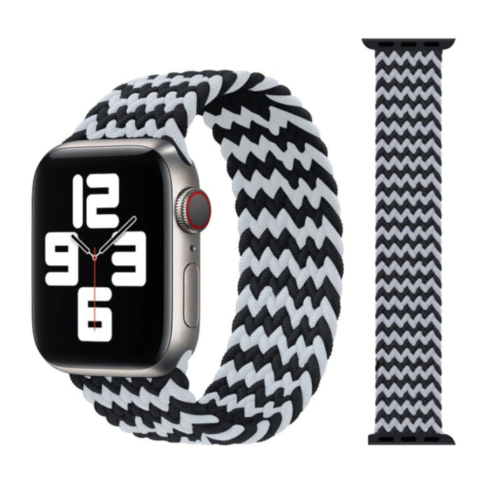 Gevlochten Nylon Bandje voor iWatch 42mm / 44mm  (Large) - Armband Strap Polsband Horlogeband Zwart-Wit