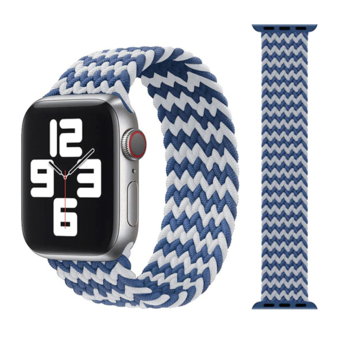 Gevlochten Nylon Bandje voor iWatch 42mm / 44mm  (Large) - Armband Strap Polsband Horlogeband Wit-Blauw