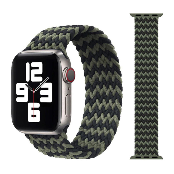 Braided Nylon Strap for iWatch 42mm / 44mm (Medium) - Bracelet Strap Wristband Watchband Black-Green