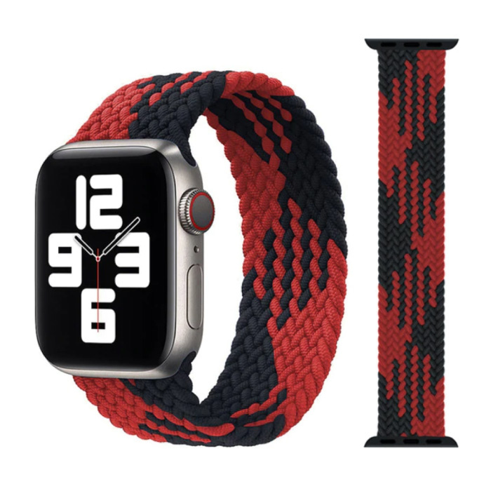 Gevlochten Nylon Bandje voor iWatch 42mm / 44mm  (Large) - Armband Strap Polsband Horlogeband Zwart-Rood