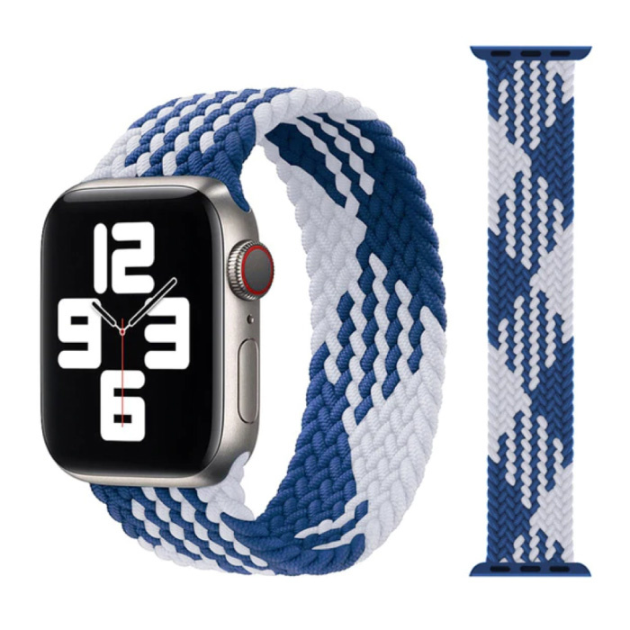 Bracelet en nylon tressé pour iWatch 42 mm / 44 mm (grand) - Bracelet Bracelet Bracelet de montre blanc-bleu