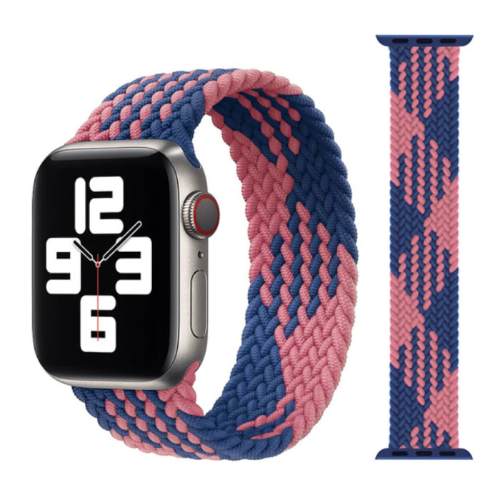 Gevlochten Nylon Bandje voor iWatch 42mm / 44mm  (Large) - Armband Strap Polsband Horlogeband Blauw-Roze