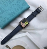 Stuff Certified® Leren Bandje voor iWatch 44mm - Armband Polsband Duurzaam Leer Horlogeband Roestvrij Staal Sluiting Donkerblauw