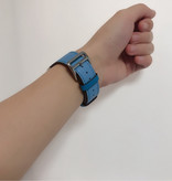 Stuff Certified® Leren Bandje voor iWatch 38mm - Armband Polsband Duurzaam Leer Horlogeband Roestvrij Staal Sluiting Blauw-Wit