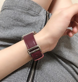Stuff Certified® Leren Bandje voor iWatch 44mm - Armband Polsband Duurzaam Leer Horlogeband Roestvrij Staal Sluiting Blauw-Wit