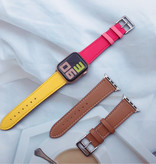 Stuff Certified® Lederarmband für iWatch 38mm - Armband Armband Robustes Lederarmband Edelstahlverschluss Pink-Weiß