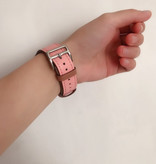 Stuff Certified® Leren Bandje voor iWatch 40mm - Armband Polsband Duurzaam Leer Horlogeband Roestvrij Staal Sluiting Roze-Wit