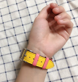 Stuff Certified® Leren Bandje voor iWatch 42mm - Armband Polsband Duurzaam Leer Horlogeband Roestvrij Staal Sluiting Roze-Wit