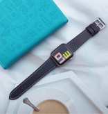 Stuff Certified® Leren Bandje voor iWatch 44mm - Armband Polsband Duurzaam Leer Horlogeband Roestvrij Staal Sluiting Zwart