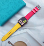 Stuff Certified® Leren Bandje voor iWatch 44mm - Armband Polsband Duurzaam Leer Horlogeband Roestvrij Staal Sluiting Geel-Roze