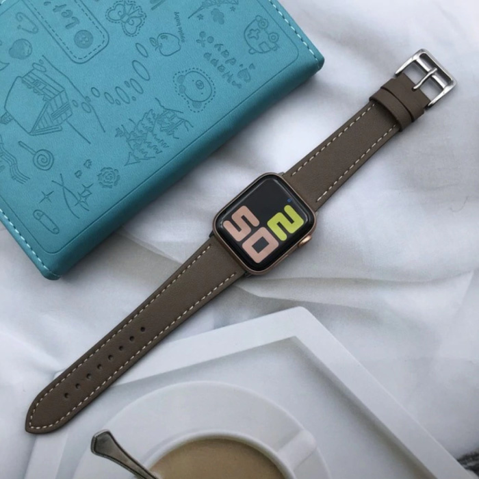 Leather Strap for iWatch 42mm - Bracelet Wristband Durable Leather Watchband Stainless Steel Clasp Gray-Brown