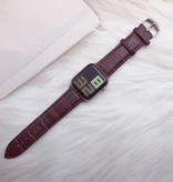 Stuff Certified® Lederband für iWatch 44mm - Armband Armband Robustes Lederarmband Edelstahlverschluss Krokodilbraun