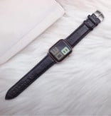 Stuff Certified® Leren Bandje voor iWatch 42mm - Armband Polsband Duurzaam Leer Horlogeband Roestvrij Staal Sluiting Krokodil-Zwart