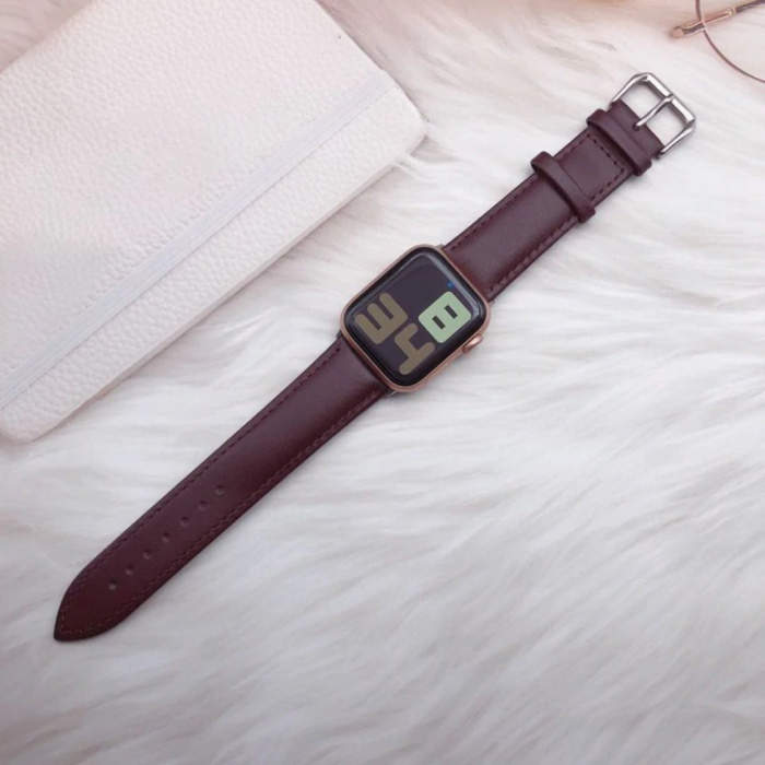 Bracelet en cuir pour iWatch 44 mm - Bracelet Bracelet en cuir durable Bracelet en acier inoxydable Fermoir en acier inoxydable Marron foncé