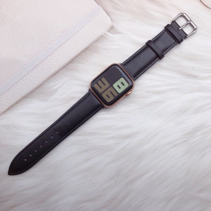 Stuff Certified® Leren Bandje voor iWatch 38mm - Armband Polsband Duurzaam Leer Horlogeband Roestvrij Staal Sluiting Mightnight-Zwart