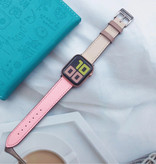 Stuff Certified® Leren Bandje voor iWatch 38mm - Armband Polsband Duurzaam Leer Horlogeband Roestvrij Staal Sluiting Roze-Wit