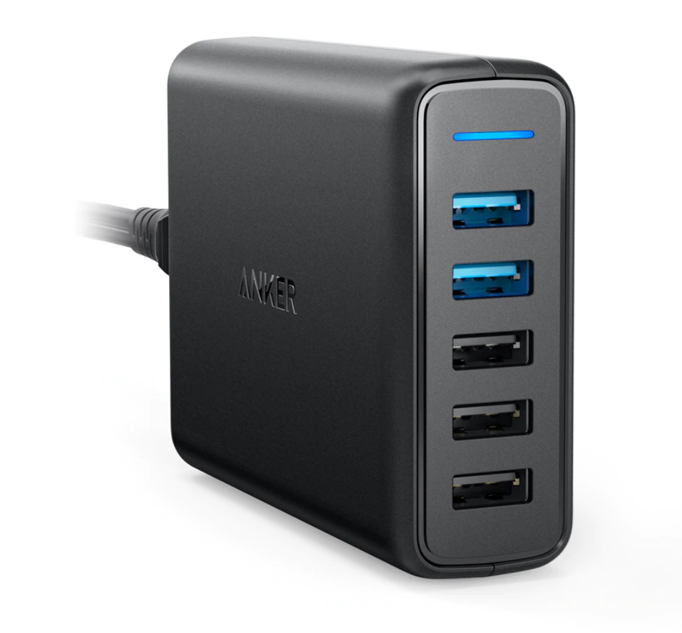 5-Port Wandladegerät - PowerIQ Wallcharger AC Home Ladegerät Steckeradapter Schwarz