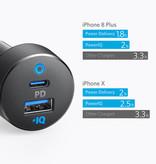 ANKER Caricabatteria da auto a doppia porta USB-C e USB da 30 W PowerIQ - nero