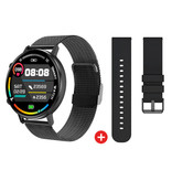 Sanlepus Montre connectée avec bracelet supplémentaire - Montre de suivi d'activité sportive en maille d'acier inoxydable / silicone Fitness Android - Noir