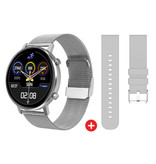 Sanlepus Montre connectée avec bracelet supplémentaire - Montre de suivi d'activité sportive en maille d'acier inoxydable / silicone Fitness Android - Argent