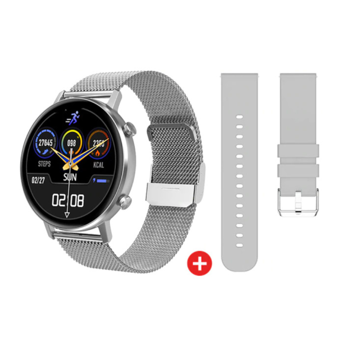 Reloj inteligente con correa adicional - Malla de acero inoxidable / Reloj de seguimiento de actividad deportiva de silicona con Android - Plata