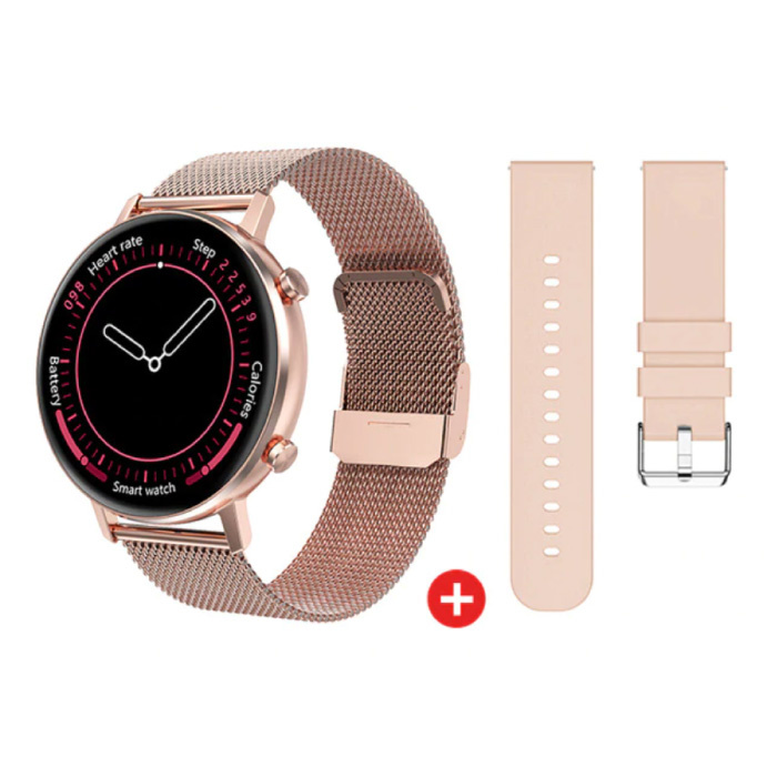 Smartwatch con cinturino extra - Cinturino in acciaio inossidabile / silicone Fitness Sport Activity Tracker Android - Rosa