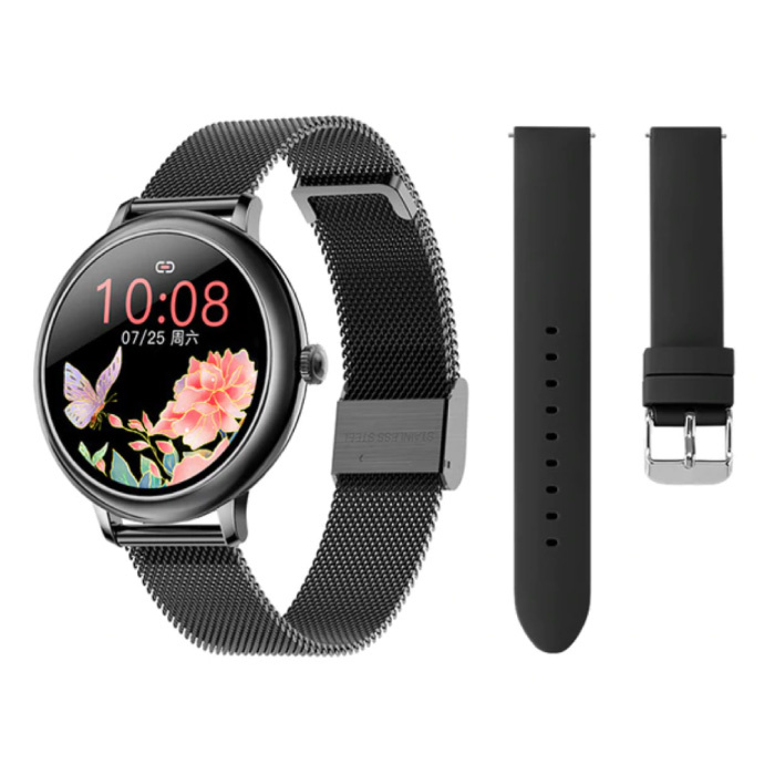 Montre connectée avec bracelet supplémentaire - Montre de suivi d'activité sportive en maille d'acier inoxydable / silicone Fitness Android - Noir