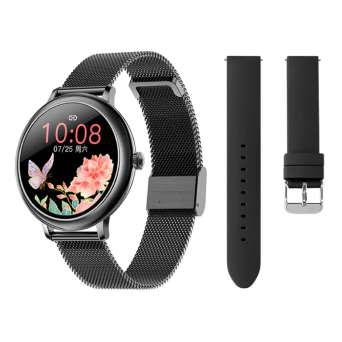 Smartwatch z dodatkowym paskiem - Siatka ze stali nierdzewnej / silikon Fitness Sport Activity Tracker Zegarek Android - Czarny