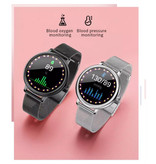 Sanlepus Smartwatch z dodatkowym paskiem - siatka ze stali nierdzewnej / silikon Fitness Sport Activity Tracker Zegarek Android - złoty