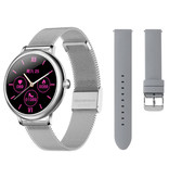 Sanlepus Smartwatch mit extra Armband - Edelstahl Mesh / Silikon Fitness Sport Activity Tracker Uhr Android - Silber
