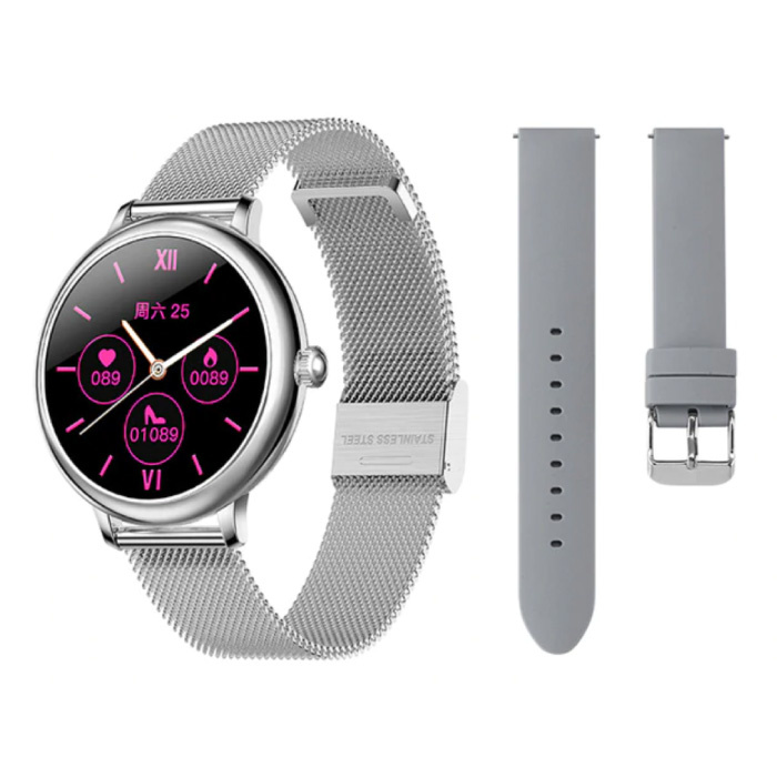 Smartwatch z dodatkowym paskiem - siatka ze stali nierdzewnej / silikon Fitness Sport Activity Tracker Zegarek Android - srebrny