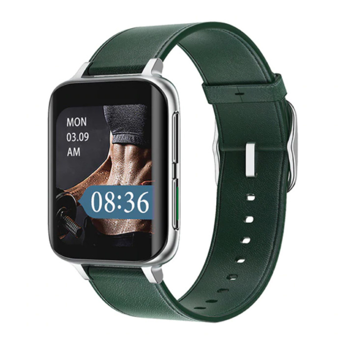 2021 EKG Smartwatch - skórzany pasek Fitness Sport Activity Tracker Watch Android - zielony