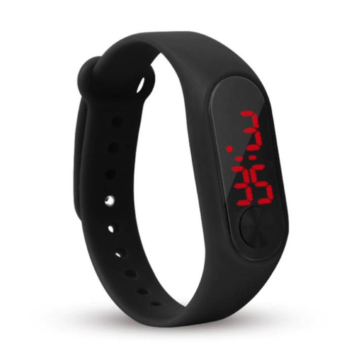 Digital Watch Wristband - Silicone Strap LED Screen Sport Fitness - Black