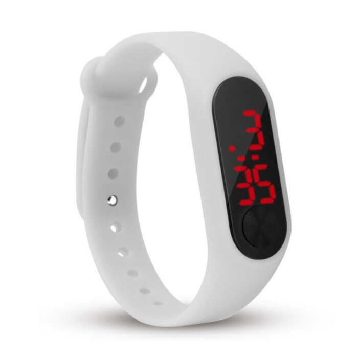 Pulsera de reloj digital - Correa de silicona Pantalla LED Deporte Fitness - Blanco