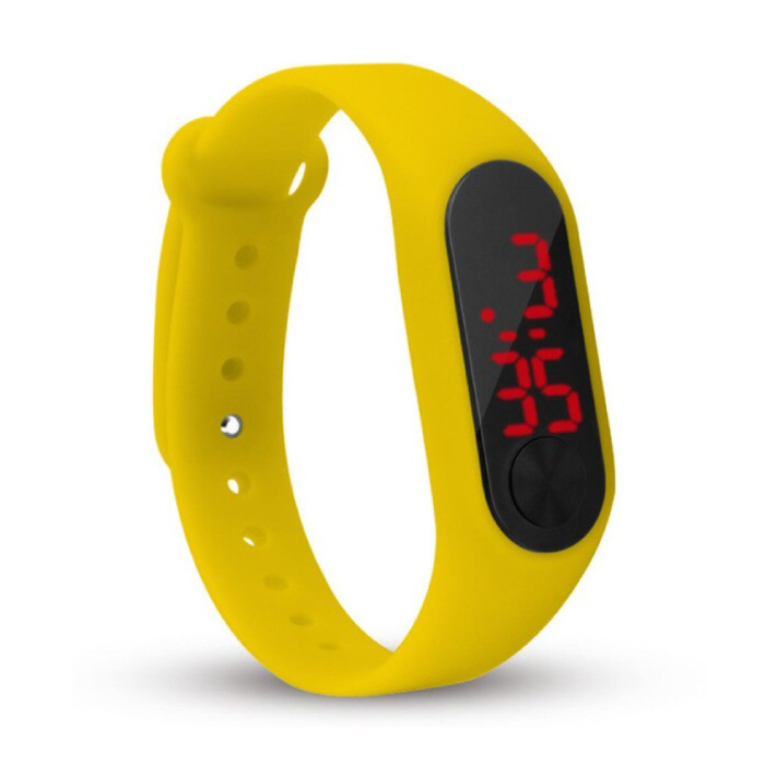 Pulsera de reloj digital - Correa de silicona Pantalla LED Deporte Fitness - Amarillo