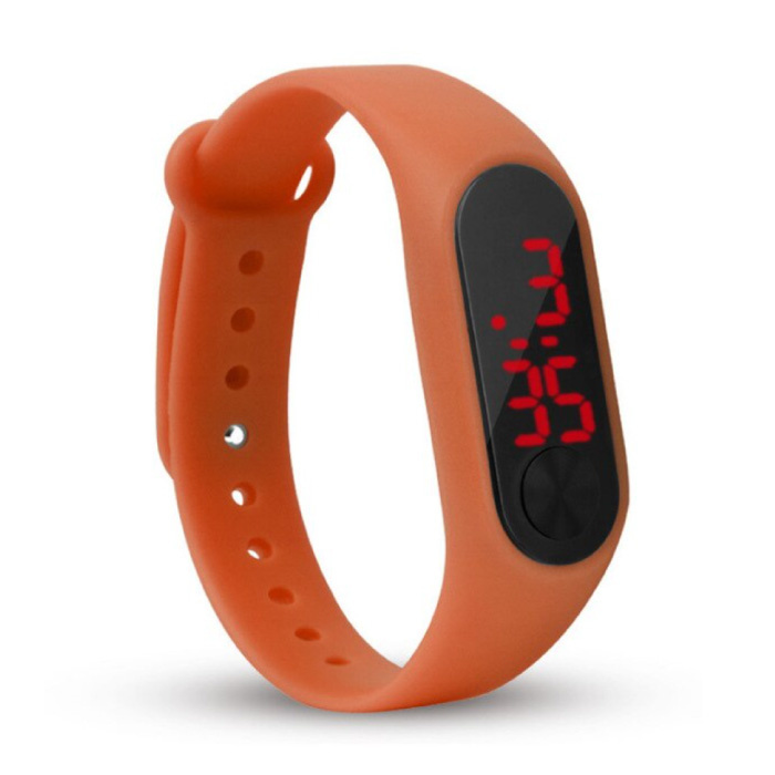 Pulsera de reloj digital - Correa de silicona Pantalla LED Deporte Fitness - Naranja