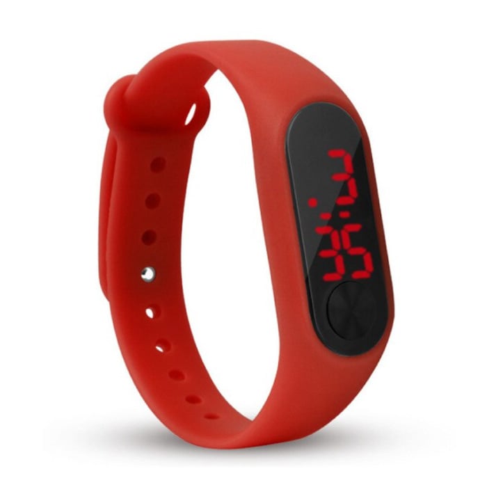 Digital Watch Wristband - Silicone Strap LED Screen Sport Fitness - Red