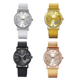 MUQGEW Horloge met Hartjes voor Dames - Kwarts Luxe Anoloog Uurwerk Roestvrij Staal Mesh voor Vrouwen Zwart