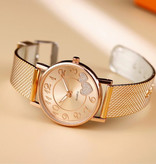 MUQGEW Horloge met Hartjes voor Dames - Kwarts Luxe Anoloog Uurwerk Roestvrij Staal Mesh voor Vrouwen Rose Gold