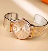 MUQGEW Watch with Hearts for Women - Quartz Luxury Anologue Movement Stainless Steel Mesh for Women Rose Gold