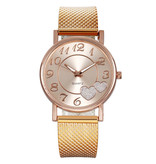 MUQGEW Montre avec coeurs pour femme - Quartz Luxury Anologue Movement Maille en acier inoxydable pour femme en or rose