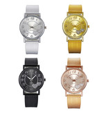 MUQGEW Orologio con cuori da donna - Movimento analogico al quarzo di lusso in acciaio inossidabile con maglie da donna color oro