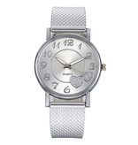 MUQGEW Watch with Hearts for Women - Quartz Luxury Anologue Movement Stainless Steel Mesh for Women Silver