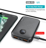 Keysion Powerbank mit PD Port 10.000mAh Triple 3x USB Port - LED Display Externer Notfall Akku Ladegerät Ladegerät Schwarz