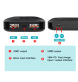 Keysion Power Bank con puerto PD 10,000mAh Triple puerto USB 3x - Pantalla LED Batería de emergencia externa Cargador de batería Cargador Negro