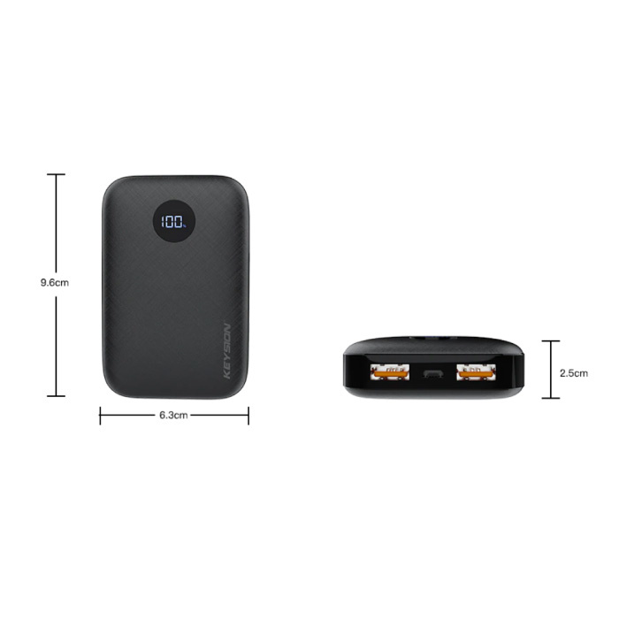 Keysion Power Bank con porta PD 10.000mAh Tripla 3 porte USB - Display a LED Caricabatteria esterno per batteria di emergenza Caricabatterie nero