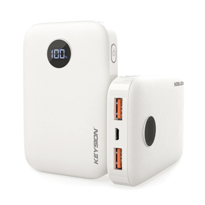 Powerbank met PD Poort 10.000mAh Triple 3x USB Poort  - LED Display Externe Noodaccu Batterij Oplader Charger Wit