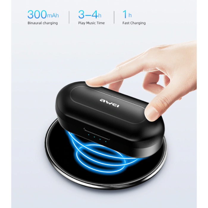 Awei T10C Wireless-Kopfhörer - Qi Wireless-Aufladung - True Touch Control TWS Bluetooth 5.0-Ohrhörer Ohrhörer Ohrhörer Schwarz