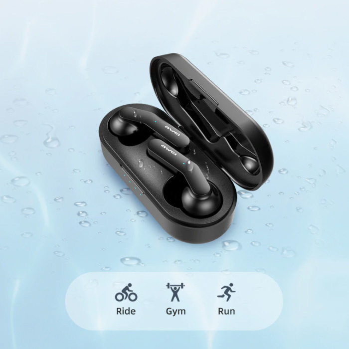 Awei T10C Wireless-Kopfhörer - Qi Wireless-Aufladung - True Touch Control TWS Bluetooth 5.0-Ohrhörer Ohrhörer Ohrhörer Schwarz