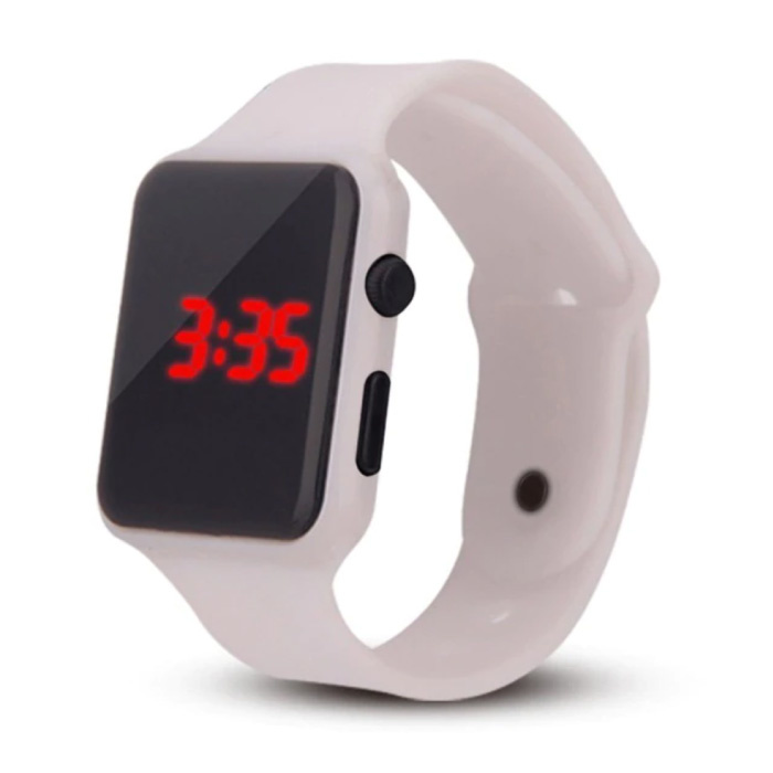 Digital Watch Wristband - Silicone Strap LED Screen Sport Fitness - White